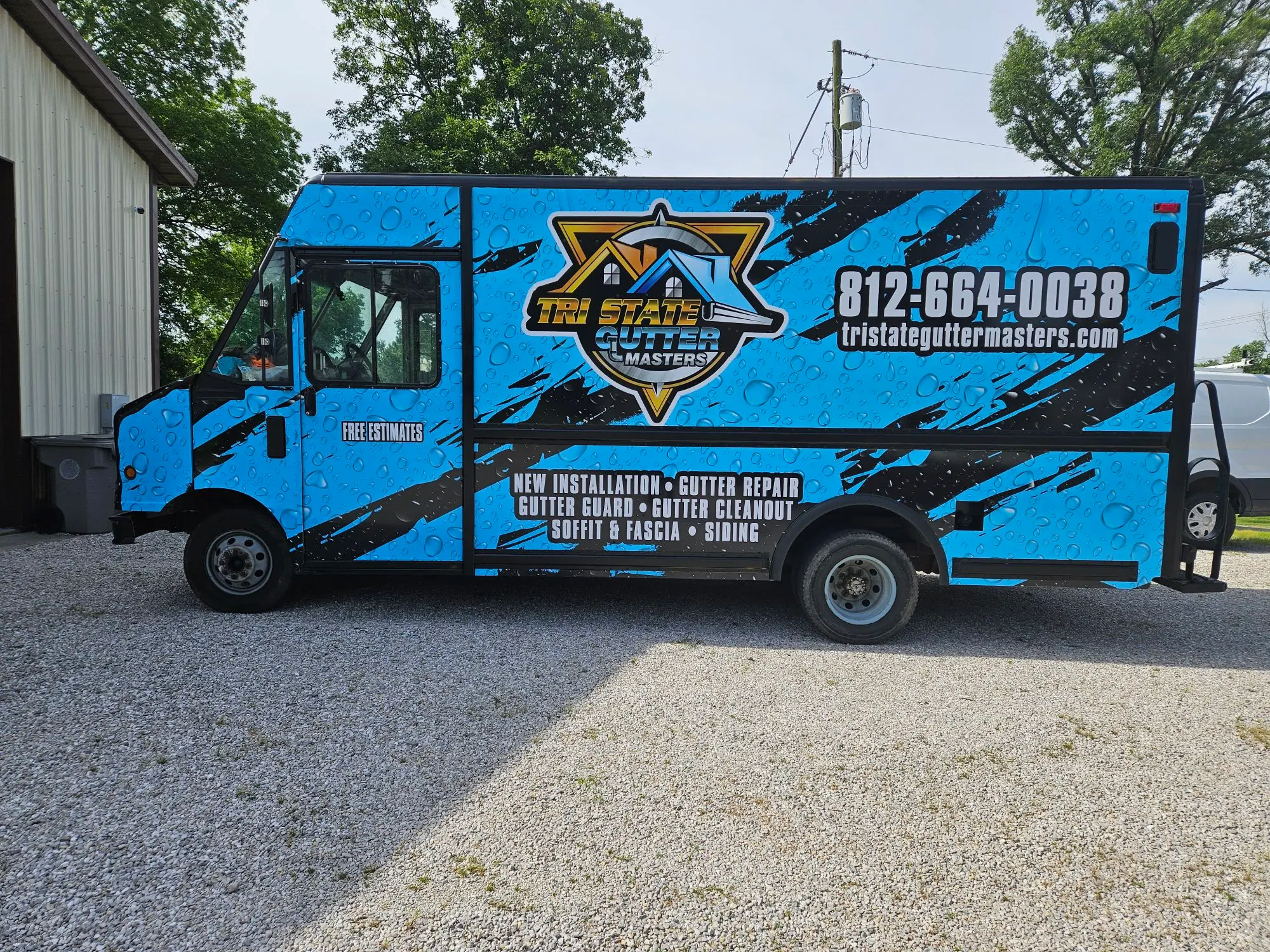 Tri-State Gutter Masters service truck at a local job site