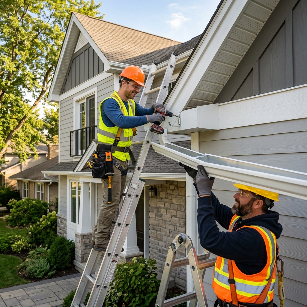 Tri-State Gutter Masters team preparing gutter repairs in Henderson, KY